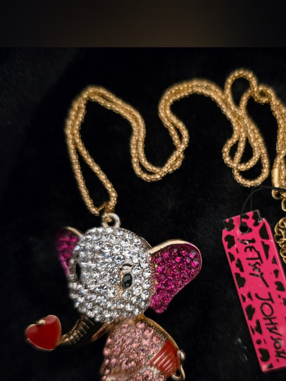 Gold-Tone Pink and Clear Crystal Elephant Pendant Necklace